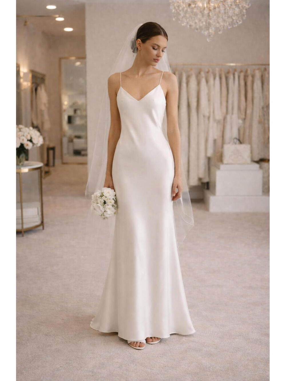 Vintage Ivory Satin Maxi Slip Dress Minimalist Bridal Formal Gown Bias Cut sz XS